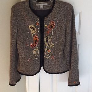 Ella Rose tweed jacket with jewel adornment.
